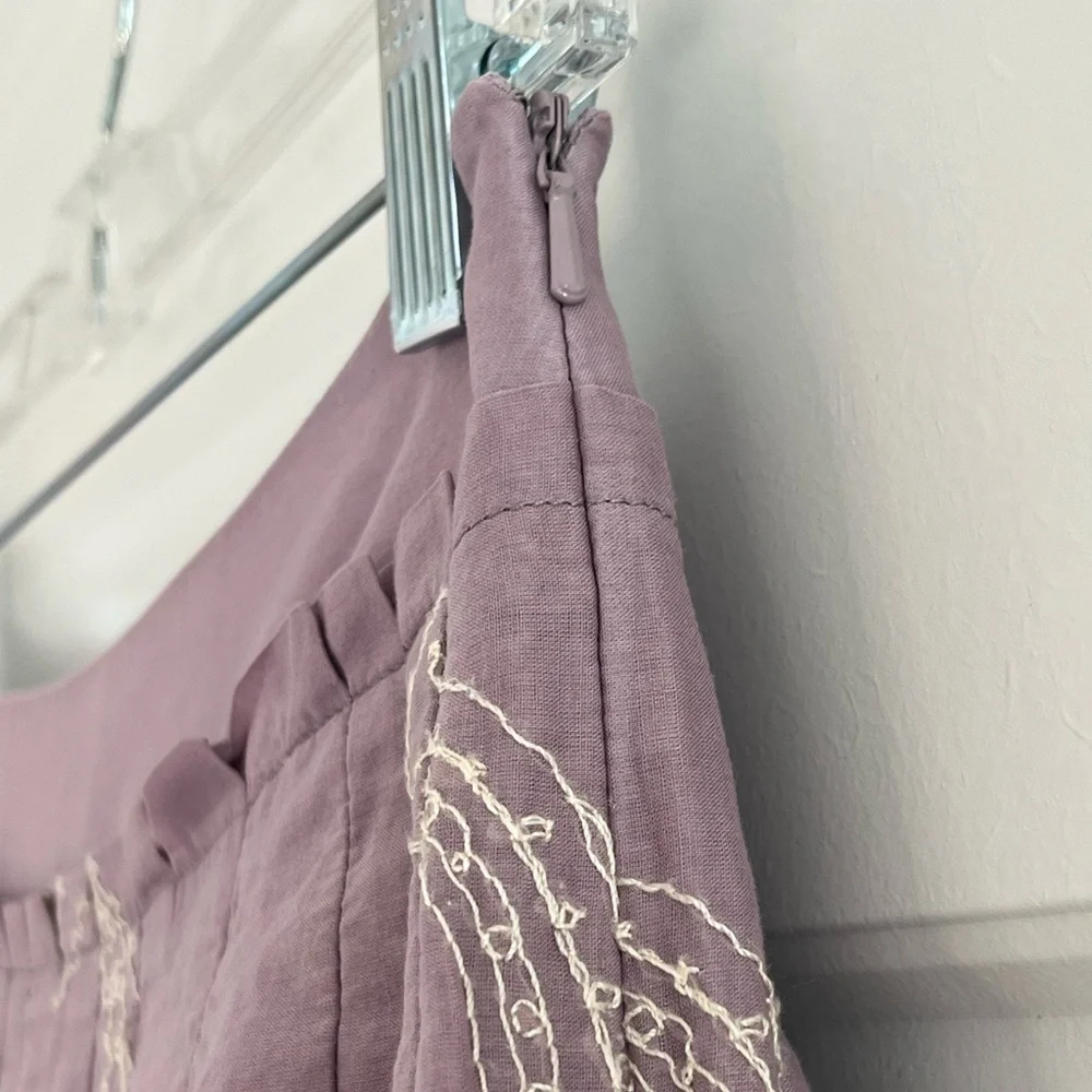 Talbots Lavender Paisley Embroidered Pleated Cotton Lined Full Skirt Size 8P